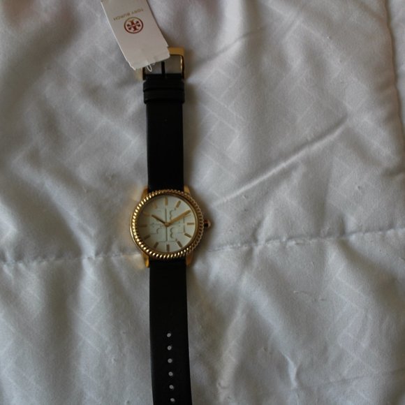 NIB TORY BURCH GIGI GOLD CASE BLACK LEATHER WATCH TOP RINGS GIFT SET TBW2018 main image 7